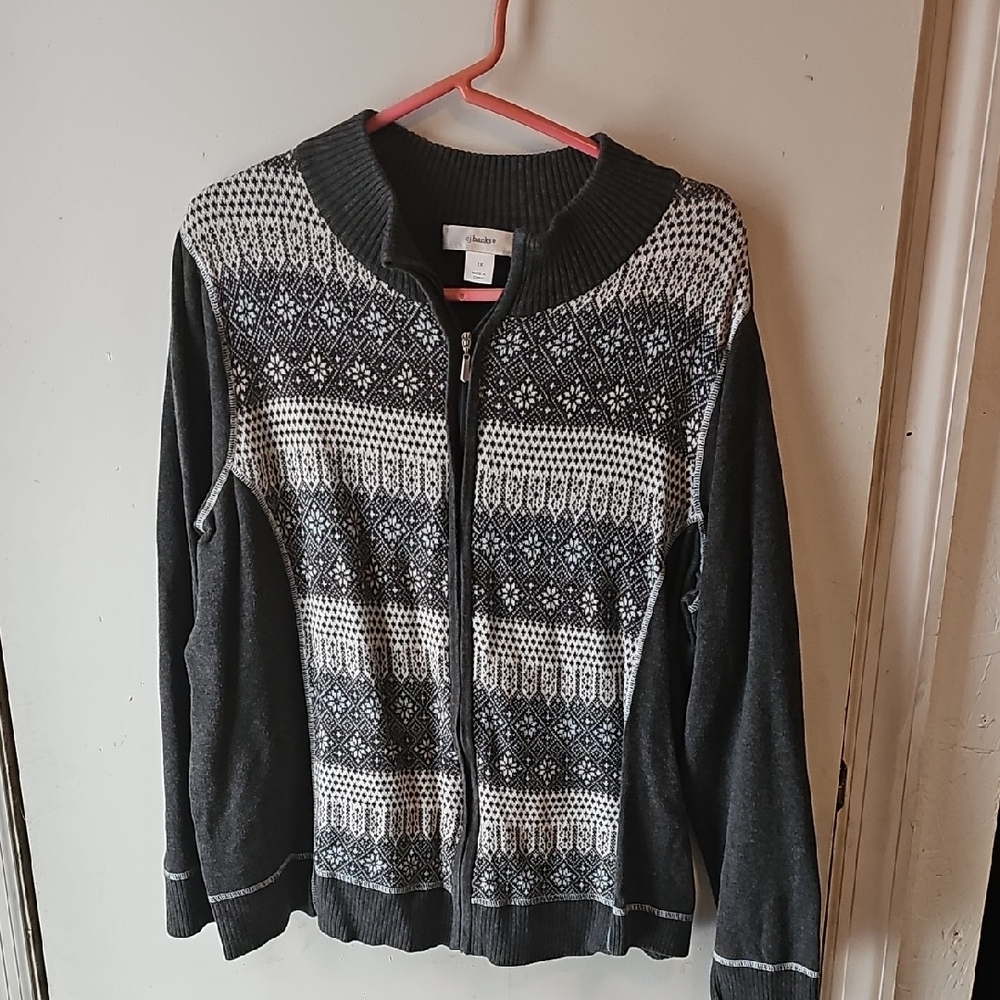 CJ Banks Black and White Patterned Cardigan